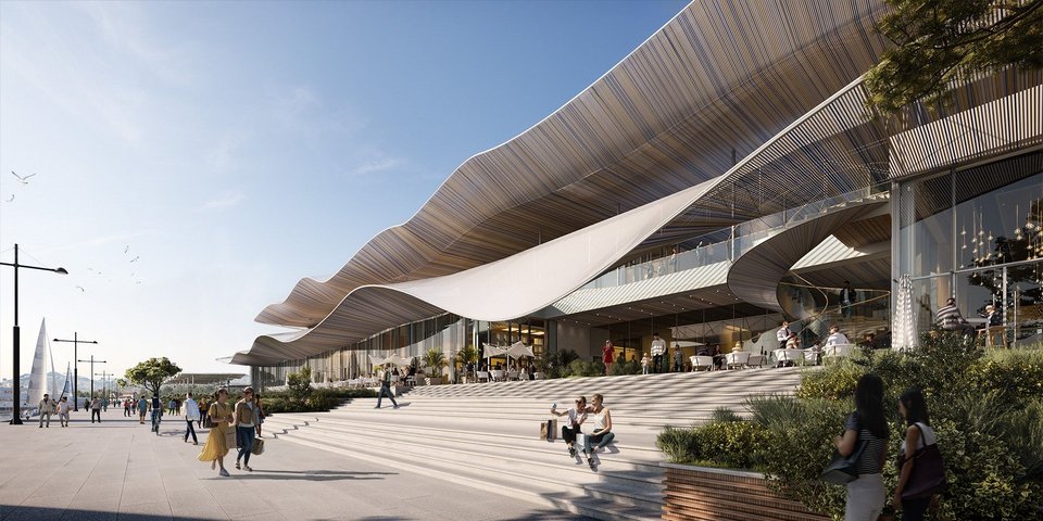 Η κυματιστή στέγη εμπνευσμένη από τα πανιά των σκαφών που ανεμίζουν στις ελληνικές θάλασσες