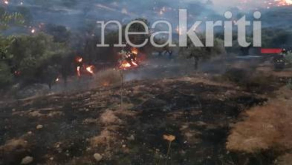 Η φωτιά που καίει κοντά στο χωριό Πρίνα / Φωτογραφία: neakriti.gr