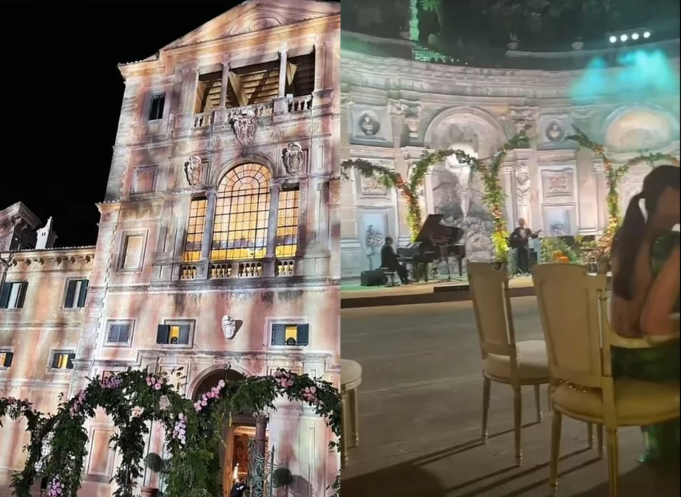 H βίλα Άλντο Μπραντίνι όπου έγινε ο γάμος και στιγμιότυπο από την δεξίωση