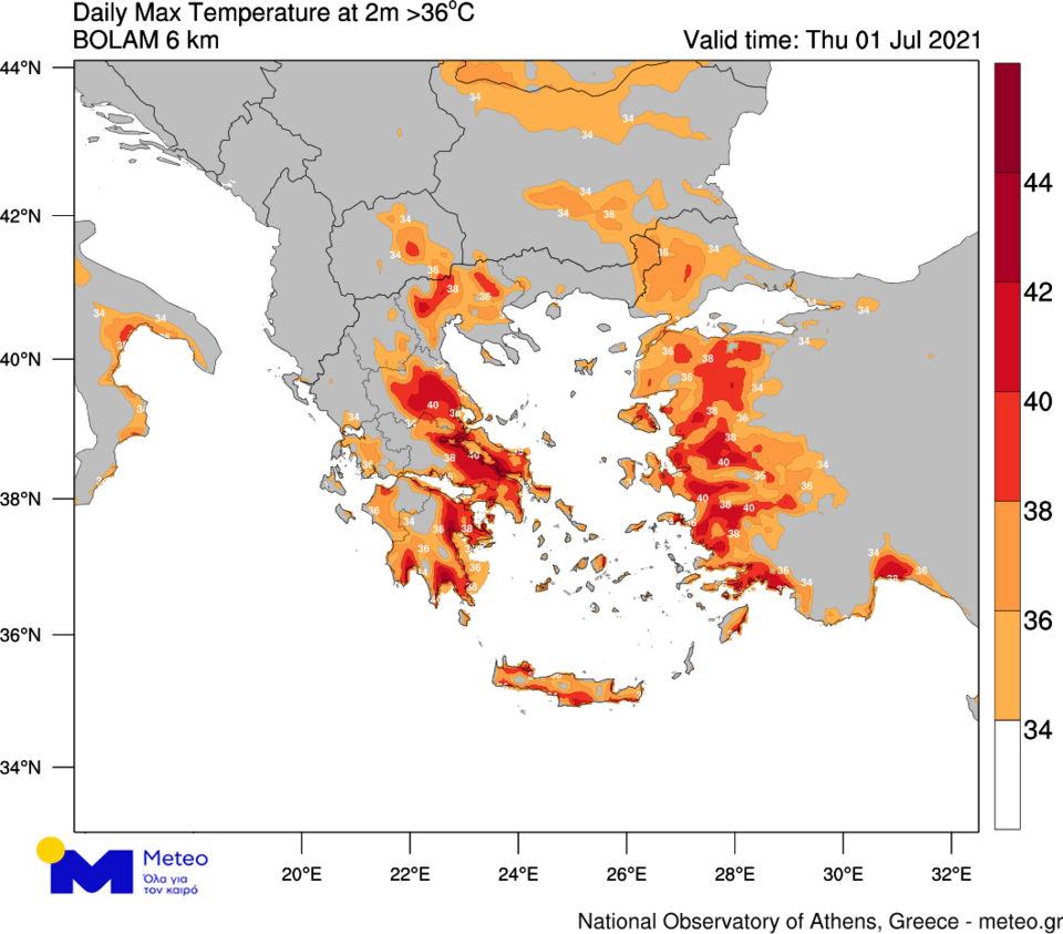 καύσωνας χάρτης του meteo