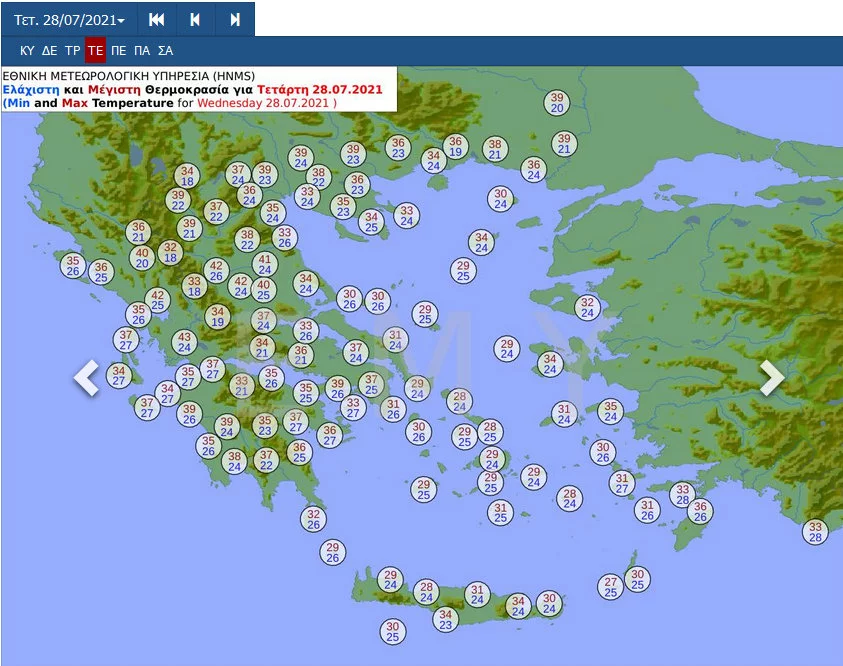 καιρός θερμοκρασίες ΕΜΥ