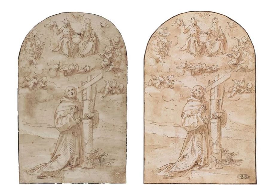 Aριστερά το σχέδιο που εκλάπη, δεξιά αυτό που βγήκε στον κατάλογο της δημοπρασίας το 2019