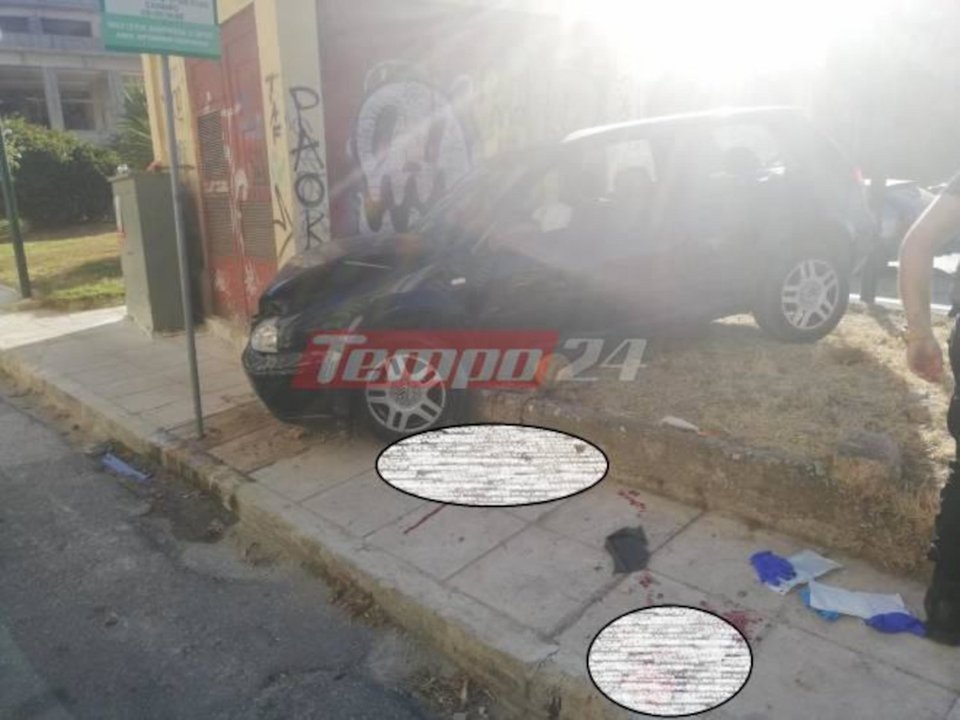 Το ένα από τα δύο εμπλεκόμενα αυτοκίνητα στο τροχαίο κατέληξε σε πεζοδρόμιο / Φωτογραφία: Tempo 24