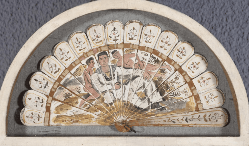 Το έργο του Γιάννη Τσαρούχη με απόλυτη σημασία στη λεπτομέρεια και τη λειτουργικότητα -παρατηρήστε ακόμα και το μπρούτζινο κρίκο στην άκρη της βεντάλιας / Εθνική Πινακοθήκη