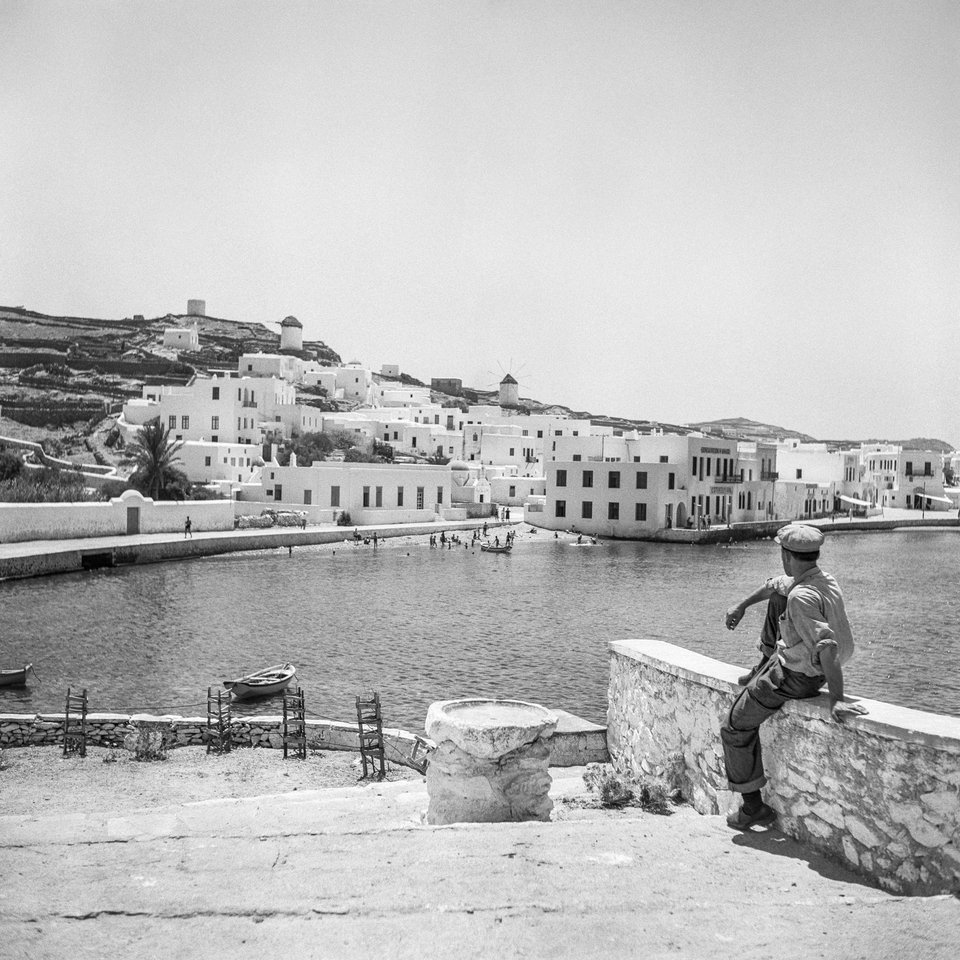 Θέα από το Καμνάκι προς την παραλία της Αγ. Αννας στη Χώρα, Μύκονος 1955