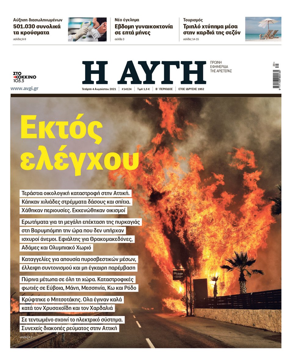 Το πρωτοσέλιδο της Αυγής