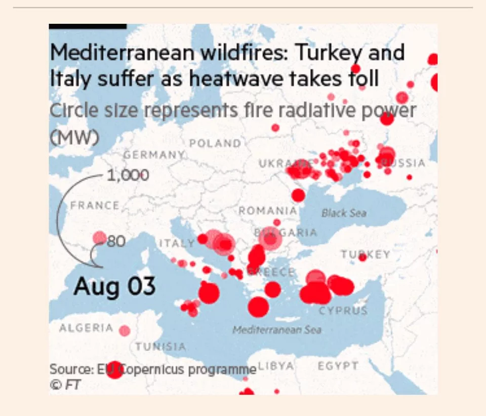 Financial Times: 1.100 δασικές πυρκαγιές στην Ευρώπη
