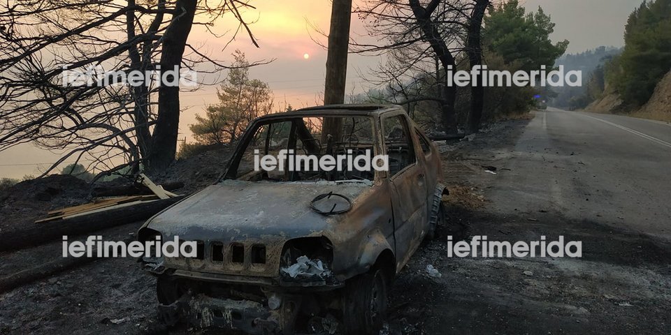 Αυτοκίνητο κάηκε από τη φωτιά στην Εύβοια
