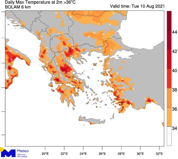 χάρτης για τον καύσωνα