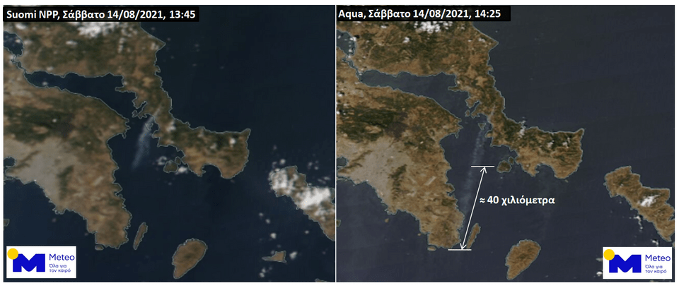 Η εικόνα από το meteo για την ταχύτητα του καπνού από τη Νότια Εύβοια στην Αττική