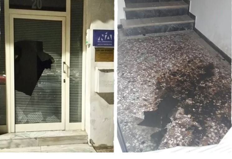 Επίθεση βανδαλισμού δέχθηκαν τα ξημερώματα τα γραφεία της νέας Δημοκρατίας στην οδό Μητροπολίτου Μεθοδίου, στο κέντρο της πόλης της Κέρκυρας