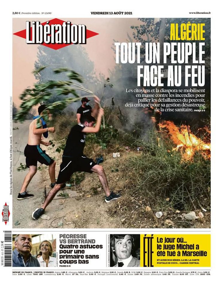 Το πρωτοσέλιδο της Liberation για τις φωτιές στην Αλγερία