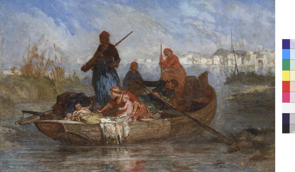 Jean Michel-Mercier (1786-1874) Πρόσφυγες από το Μεσολόγγι, Γύρω στο 1830. Λάδι σε καμβά, 37X58 εκ