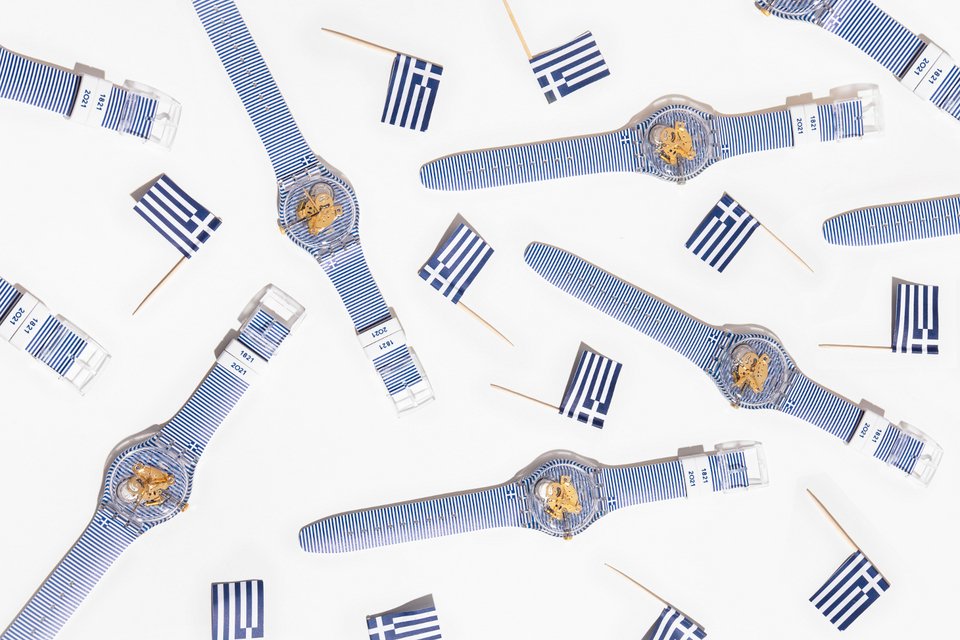 Συλλεκτικό ρολόι της Swatch για τα 200 χρόνια της Ελληνικής Επανάστασης, σχεδιασμένο από τον διάσημο art director Yorgo Tloupas