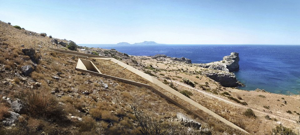 Η υπόσκαφη φουτουριστική κατοικία θα χτιστεί μέσα σε μια πλαγιά που βλέπει στο Λιβυκό πέλαγος - Φωτορεαλιστική μακέτα: konstantinos stathopoulos | KRAK. architects