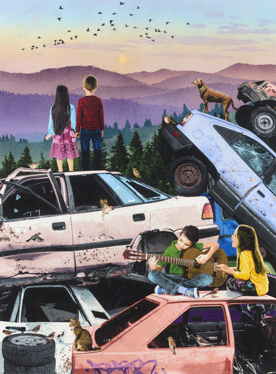 Έργο «Beyond the debris» - Acrylics and spraypaint on canvas, 87x120cm © STMTS 2021