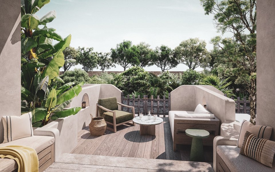 Ιδιωτικός κήπος με ντεκ σε σουίτα του Numo Ierapetra Beach Resort.