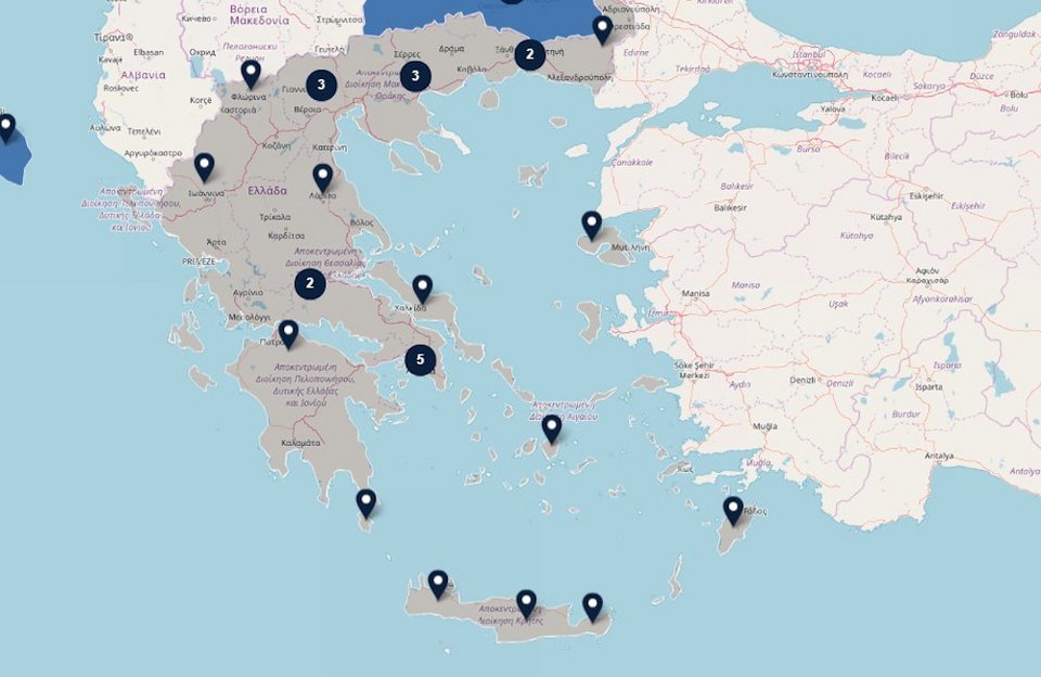 Χάρτης με όλα τα σημεία στα οποία συγκεντρώνονται σχολεία-πρέσβεις της χώρας