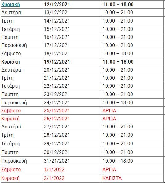 Το εορταστικό ωράριο των καταστημάτων της Αθήνας