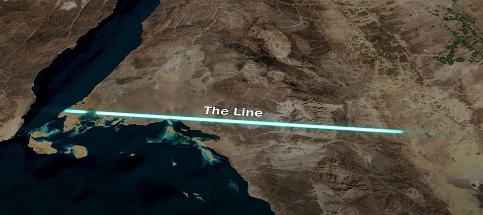 Το The Line θα εκτείνεται από τα βουνά της βορειοδυτικής Σαουδικής Αραβίας μέχρι την Ερυθρά θάλασσα