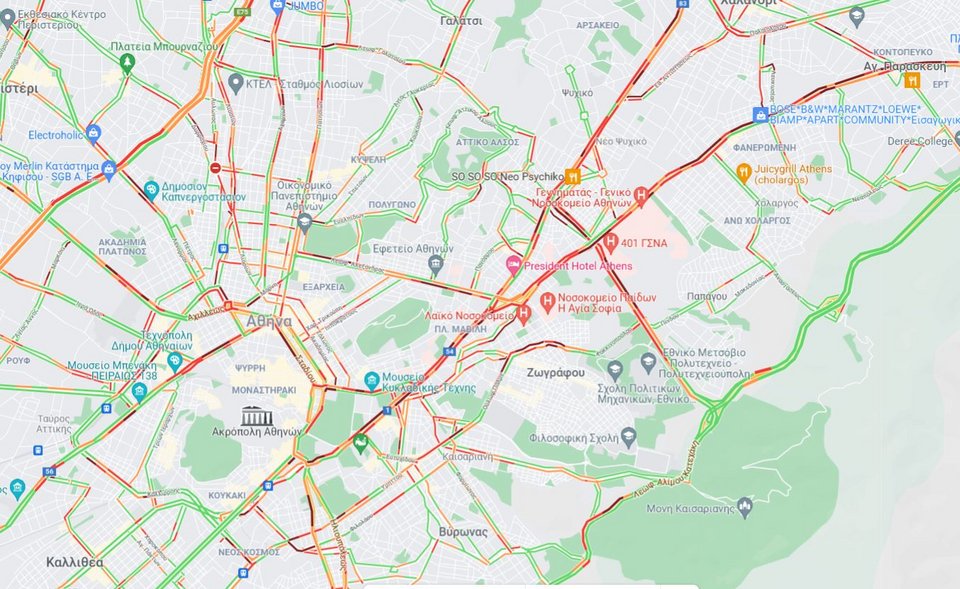 χάρτης κίνηση στους δρόμους 15/12