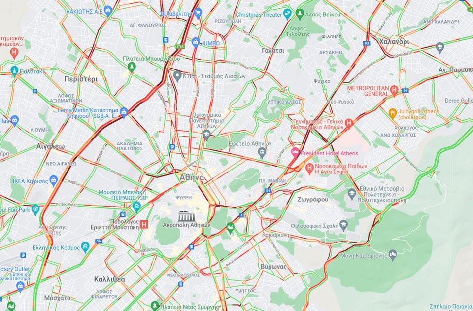χάρτης κίνηση στους δρόμους 22/12