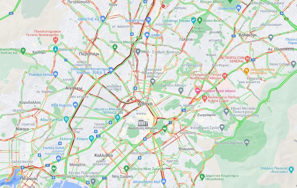 χάρτης για κίνηση στους δρόμους 23/12/2021