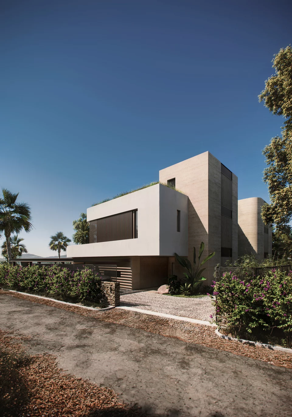 H κύρια είσοδος είναι το μοναδικό κοινό στοιχείο των δύο σπιτιών στη Νέα Μάκρη.