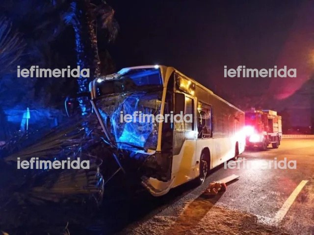 τροχαίο, Λεωφορείο έπεσε πάνω σε φοίνικα στην παραλιακή