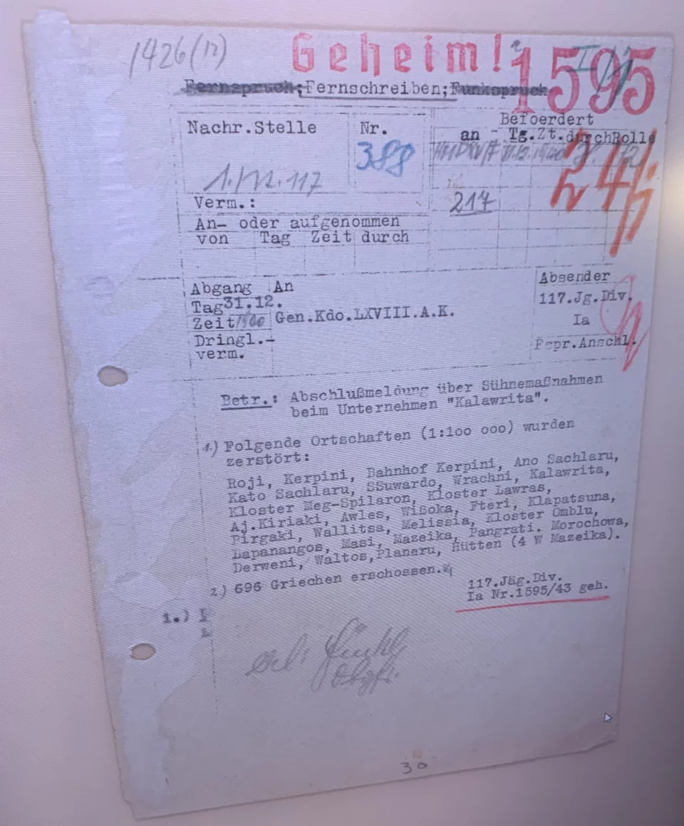 Στο έγγραφο διακρίνονται τα χωριά όπου διαπράχθηκαν οι θηριωδίες