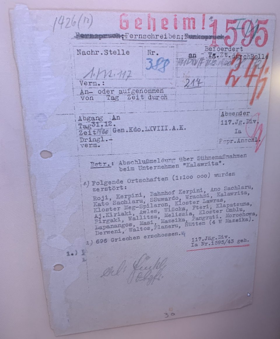 Στο έγγραφο διακρίνονται τα χωριά όπου διαπράχθηκαν οι θηριωδίες