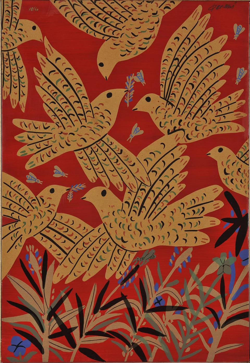 «Πουλιά» Ακρυλικό, μικτή τεχνική68,8 x 47 εκ. Συλλογή Εθνικής Πινακοθήκης Ελλάδος