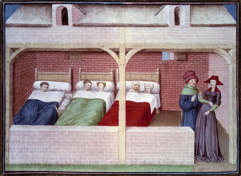 Ένας κοιτώνας. Μινιατούρα από χειρόγραφο στα γαλλικά του Τζιοβάνι Μποκάτσιο