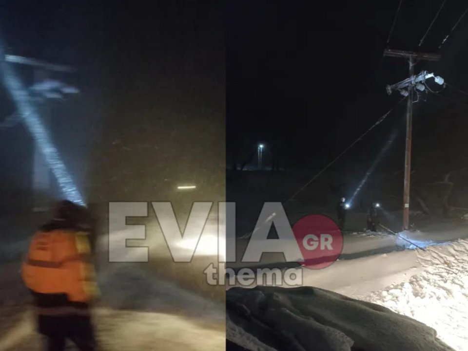 Εναερίτες προσπαθούν να επαναφέρουν το ρεύμα στην Αγία Αννα, Φωτογραφία: eviathema.gr