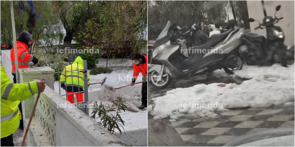Ανθρωποι του δήμου με φτυάρια στα χέρια