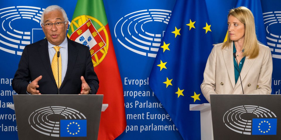Ο πρωθυπουργός της Πορτογαλίας Αντόνιο Κόστα και η πρόεδρος του Ευρωκοινοβουλίου, Ρομπέρτα Μετσόλα