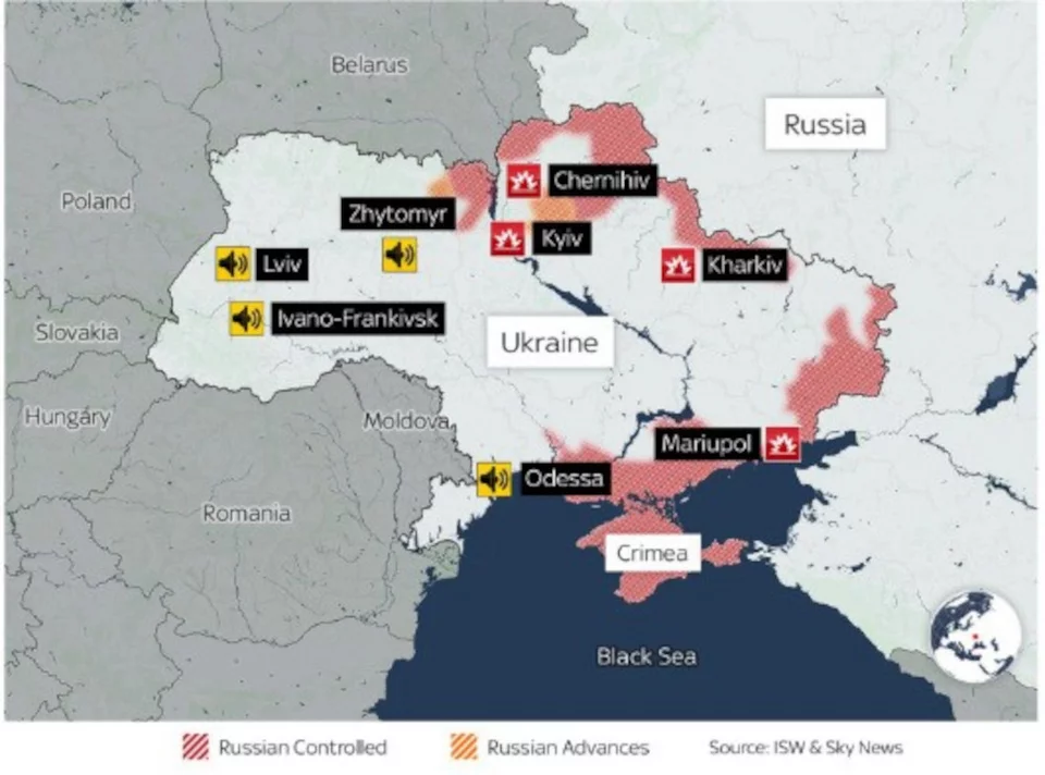 Χάρτης των επιθέσεων της Ρωσίας σε ουκρανικά εδάφη