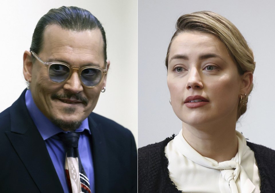 δύο φωτογραφίες ενωμένες με τον Τζόνι Ντεπ και την Άμπερ Χερντ