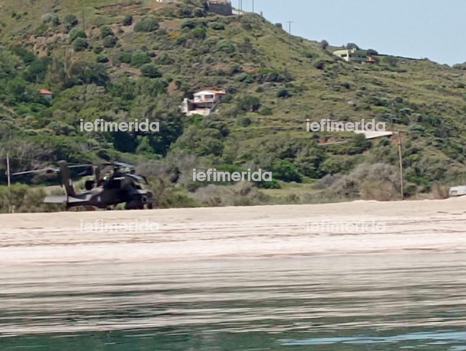 Αποκλειστικές φωτό του ελικοπτέρου Απάτσι που έκανε αναγκαστική προσγείωση στην Εύβοια