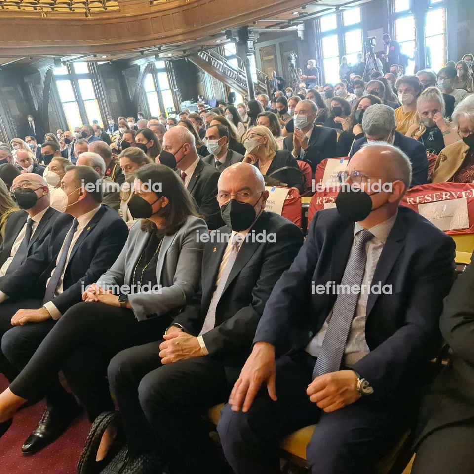 Η Νίκη Κεραμέως, ο Ν. Παναγιωτόπουλος, ο Ν. Δένδιας στο Georgetown University -Φωτογραφία: iefimerida.gr