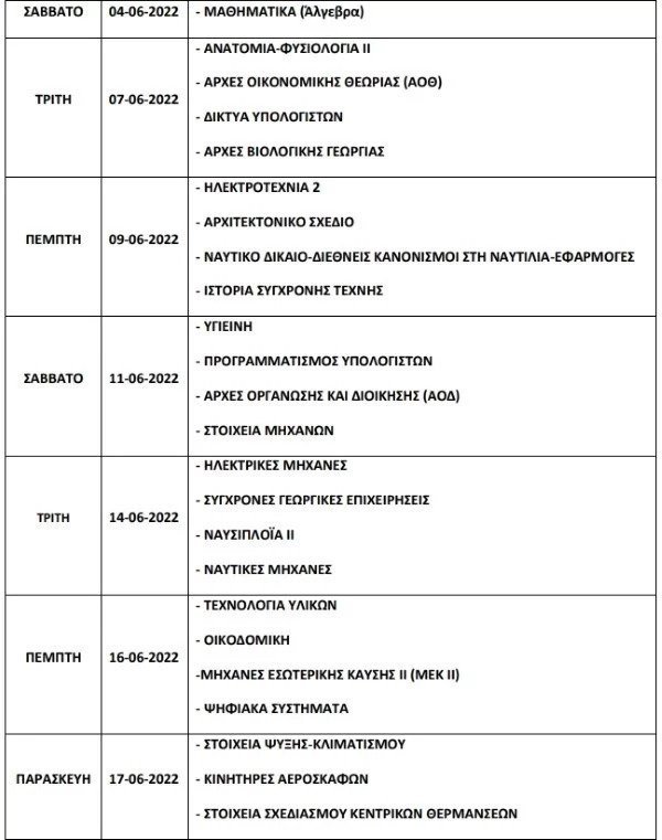 πανελλαδικές πρόγραμμα 2022
