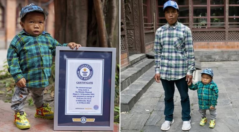 Ο Dor Bahadur Khapangi που ονομάστηκε ο πιο κοντός έφηβος στον κόσμο, μαζί με τον αδερφό του