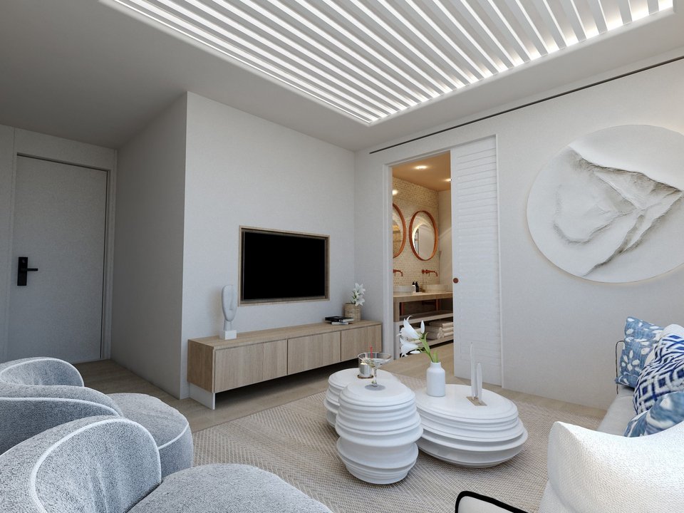 Τα γλυπτά καθώς και τα design κομμάτια που μοιάζουν με έργα τέχνης δίνουν μια ξεχωριστή προσωπικότητα στα δωμάτια του Once in Mykonos - Φωτογραφία: Courtesy of Once in Mykonos