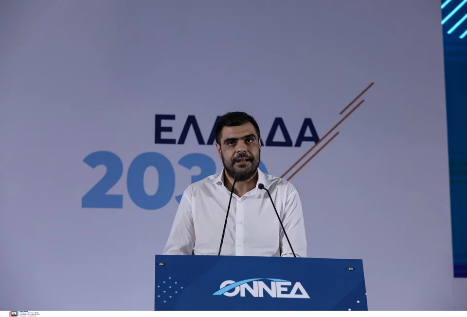 Ο γραμματέας της ΝΔ Παύλος Μαρινάκης, στην τελευταία του ομιλία ως γραμματέας της ΟΝΝΕΔ -Φωτογραφία: Intimenews/ΓΙΑΝΝΗΣ ΛΙΑΚΟΣ