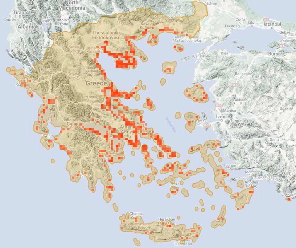 Σημεία όπου έχουν εντοπιστεί μωβ μέδουσες