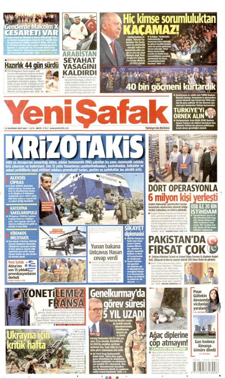 Το πρωτοσέλιδο της Yeni Safak με τον Κυριάκο Μητσοτάκη