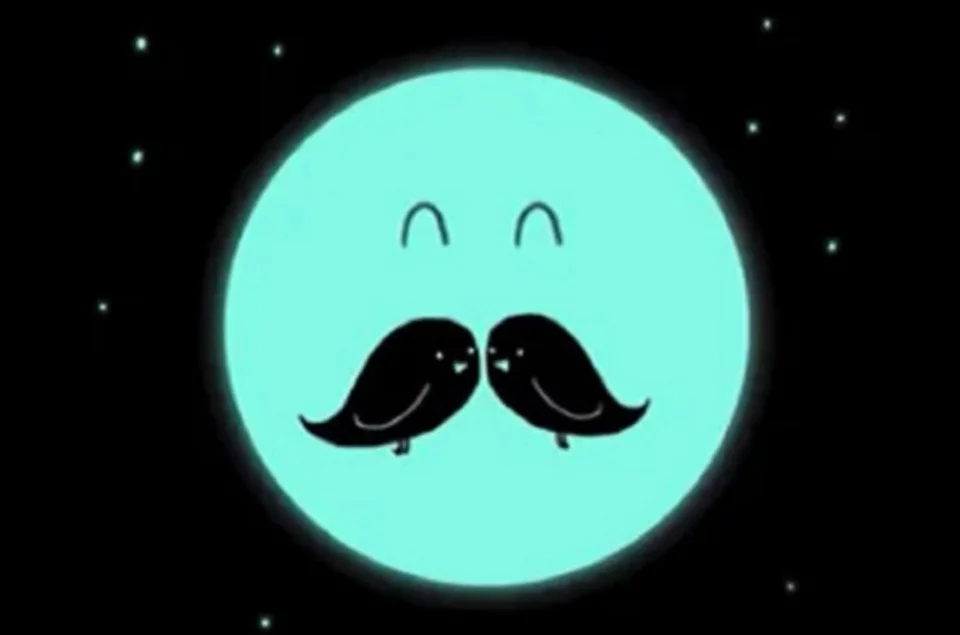 Αυτή η οπτική ψευδαίσθηση δείχνει ένα μπλε πρόσωπο με δύο πουλιά που σχηματίζουν ένα μεγάλο μουστάκι