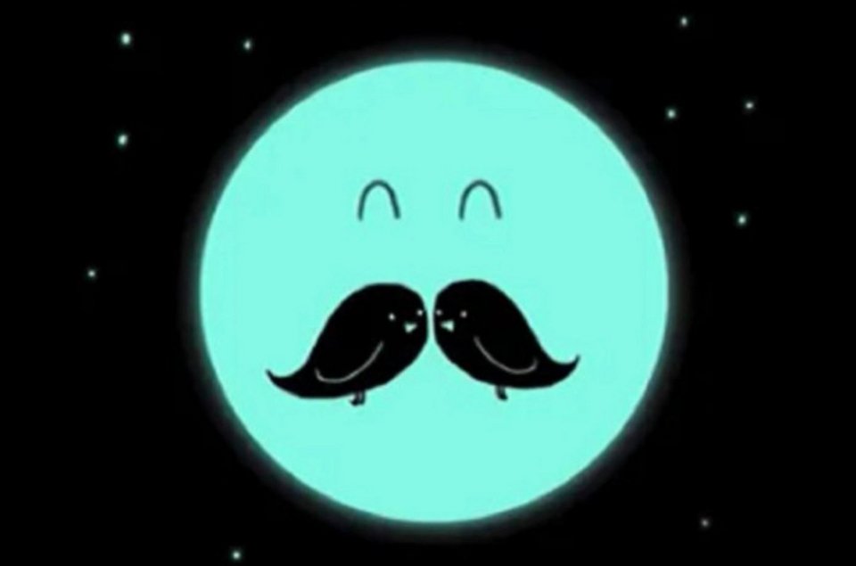 Αυτή η οπτική ψευδαίσθηση δείχνει ένα μπλε πρόσωπο με δύο πουλιά που σχηματίζουν ένα μεγάλο μουστάκι
