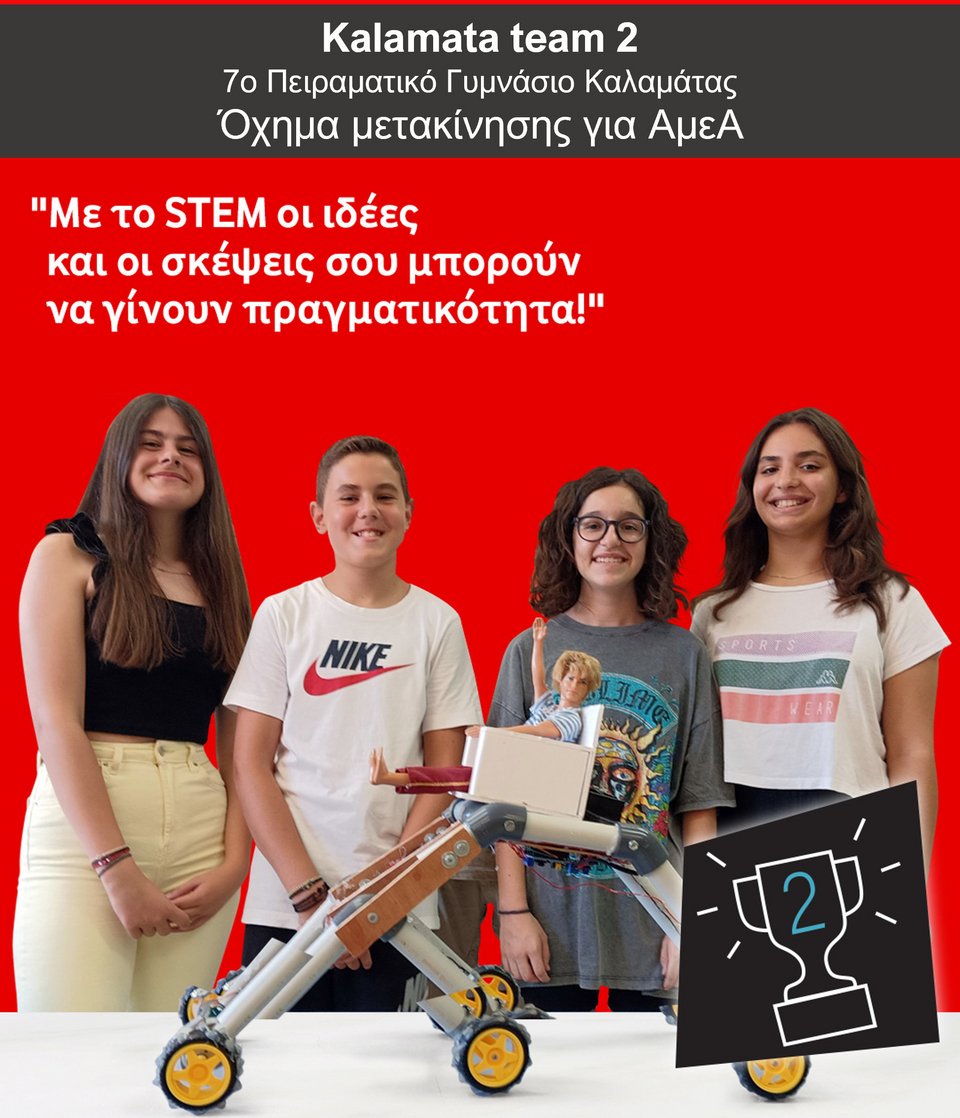 Οι μαθητές Κυριάκος Καράμπελλας, Ιωάννα Μάλαμα, Μελίνα Πολυχρονάκη και Τριαντάφυλλη Θεοδώρου, από το 7ο Πειραματικό Γυμνάσιο Καλαμάτας