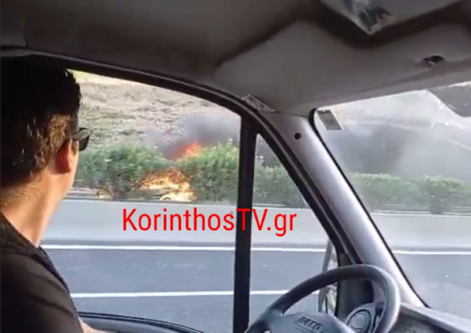 Φωτιά σε όχημα εν κινήσει στην Αττική Οδό / Φωτογραφία: korinthostv